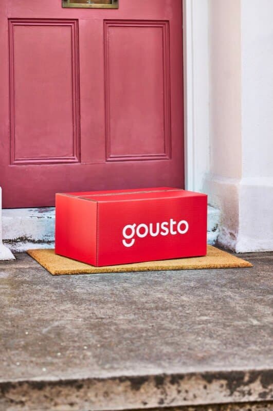 A Gousto delivery box left on the doorstep